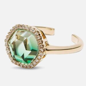New Joy Dravecky Chloe Ring Hexagon Adjustable Green Stone Cubic Zirconia Gold